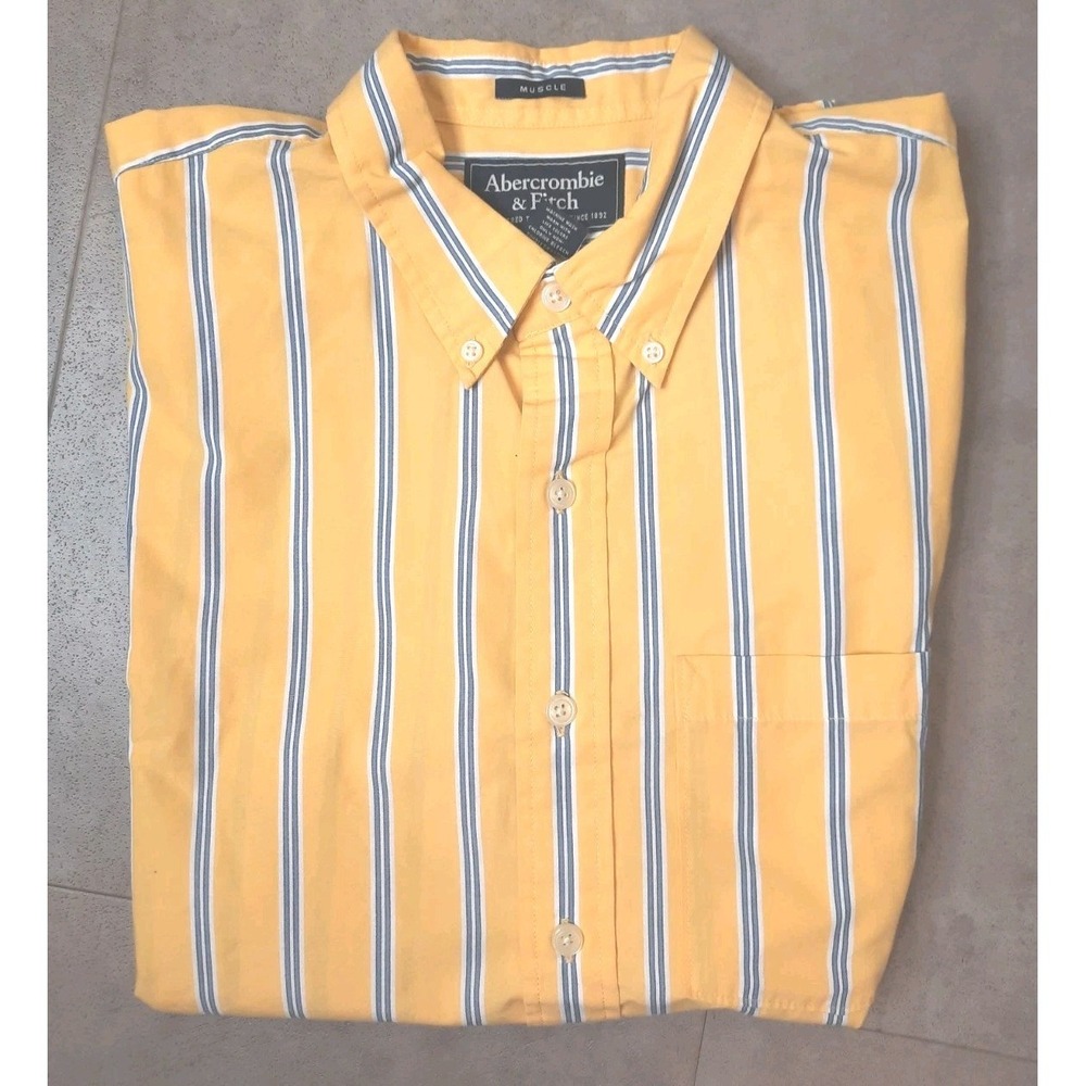 Abercrombie Fitch Muscle Short Sleeve Button Up Size Large Preppy 90's - Picture 2 of 10